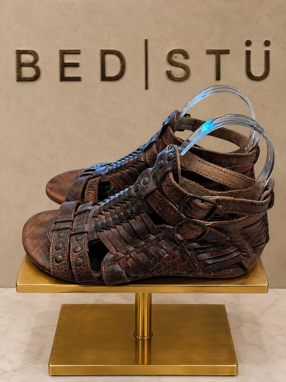BED|STÜ Woven Leather Cage Gladiator Sandals Brown Size 6.5